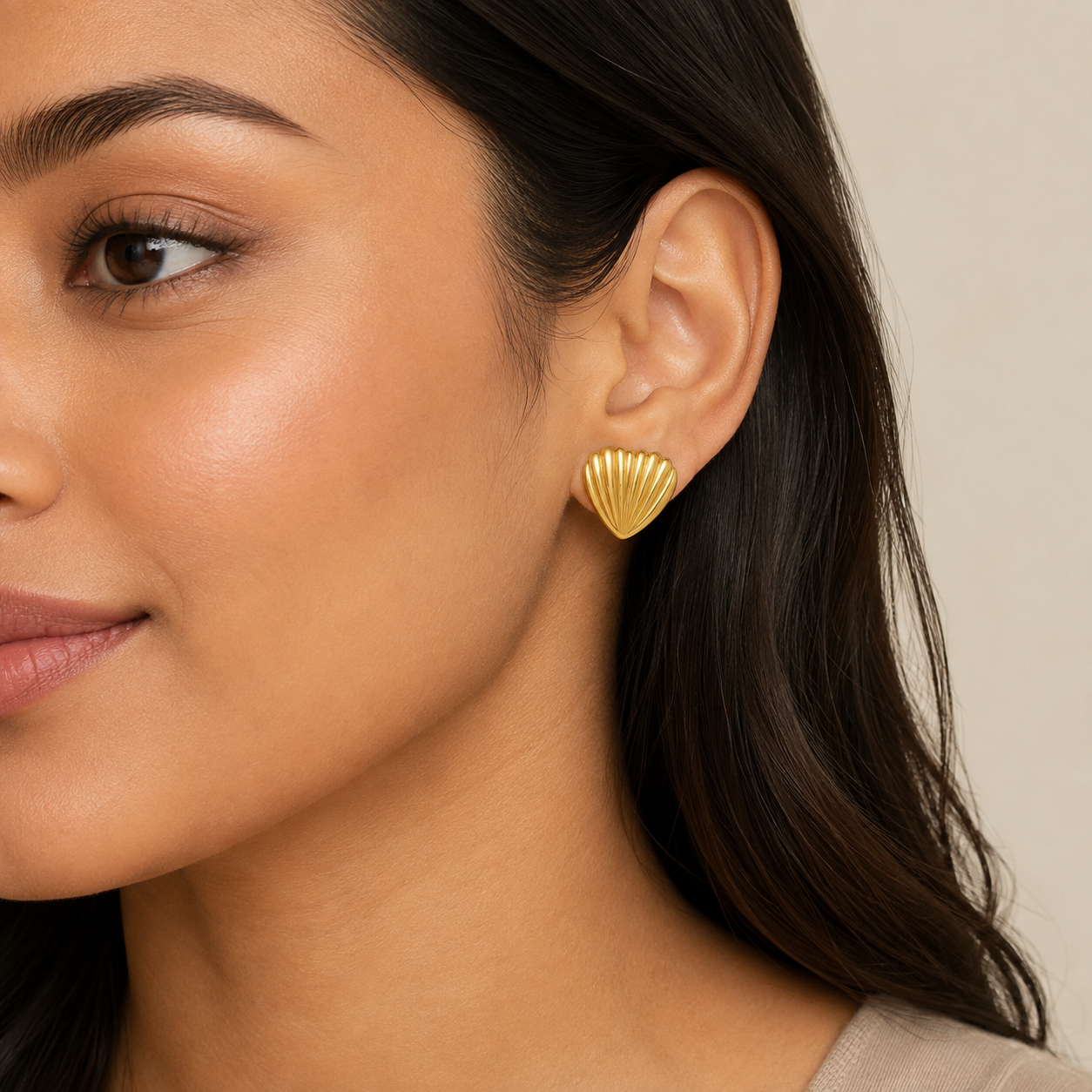 Fluted Heart Stud Earrings