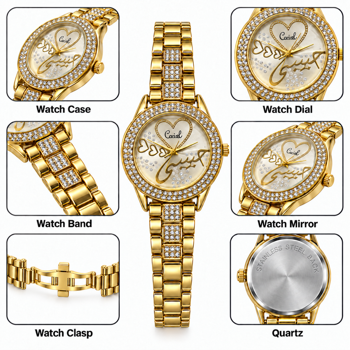 Crystal Heart Calligraphy Watch