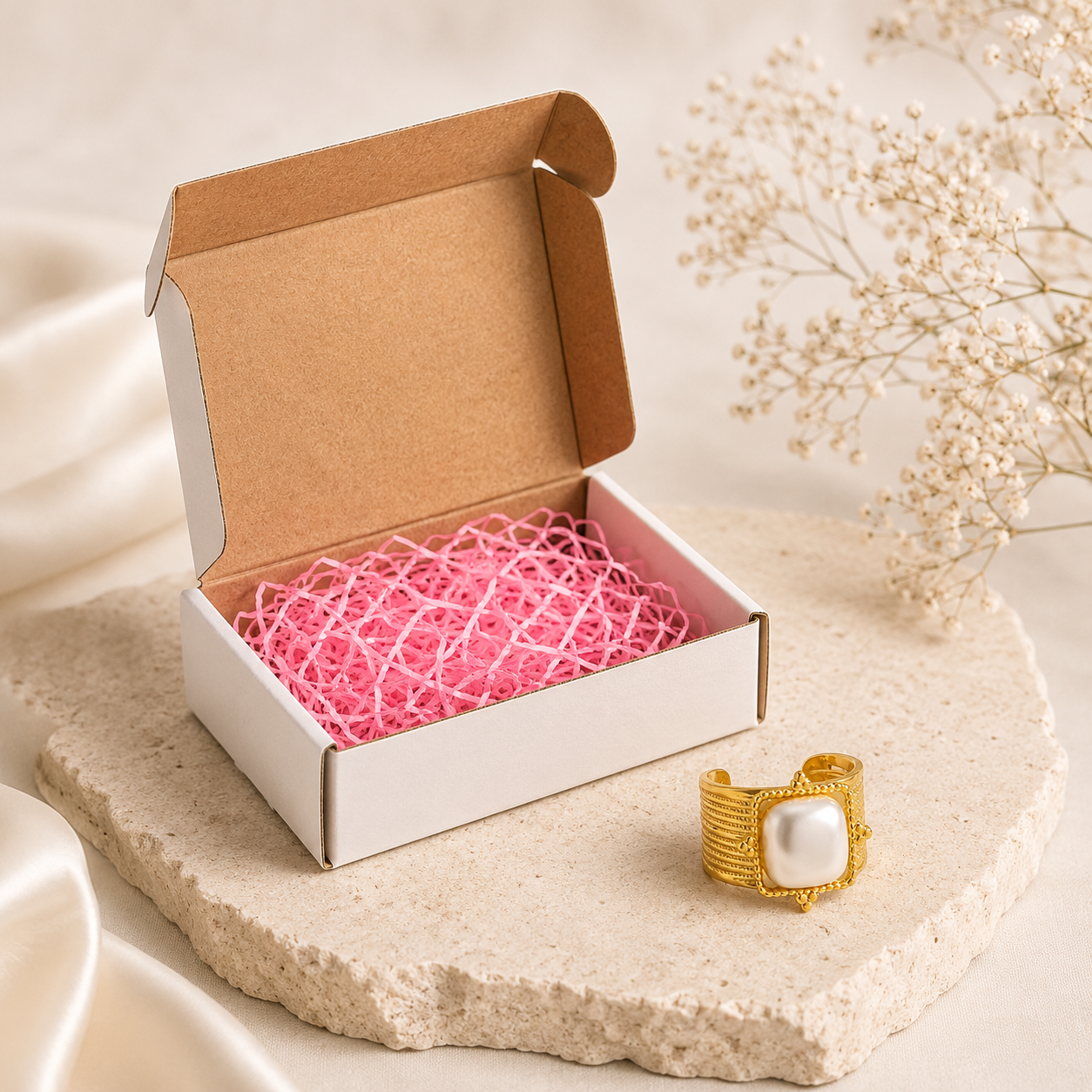 Square Pearl Adjustable Ring