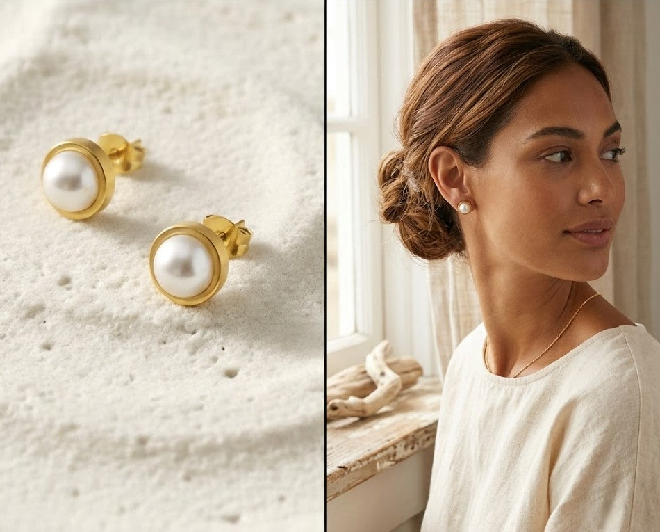 Minimalist Bezel Pearl Studs
