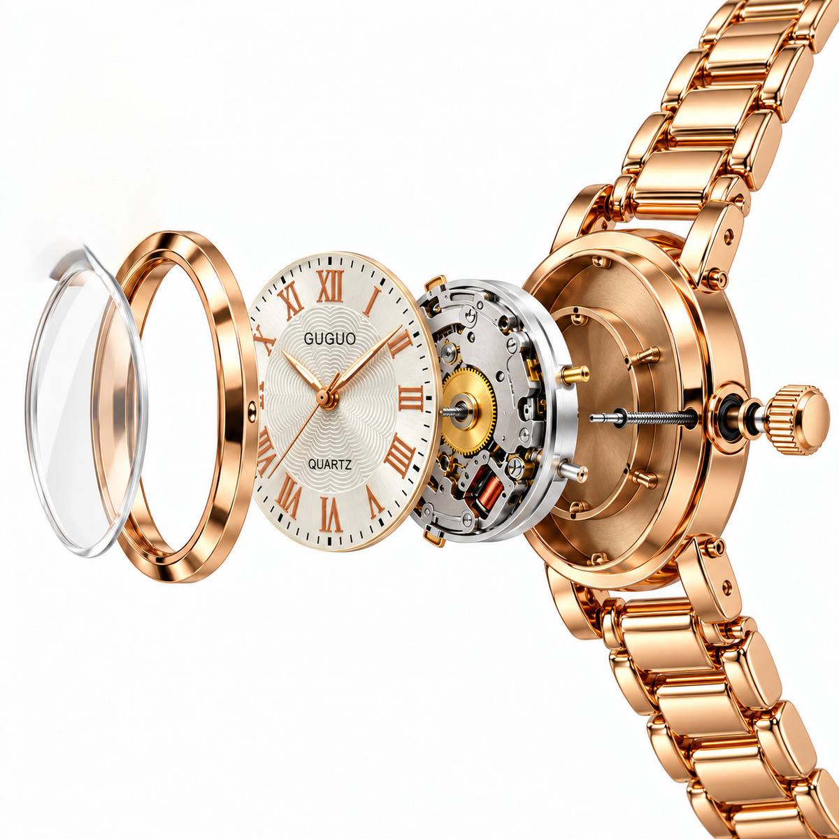 GUGUO Roman Elegance Gold Watch