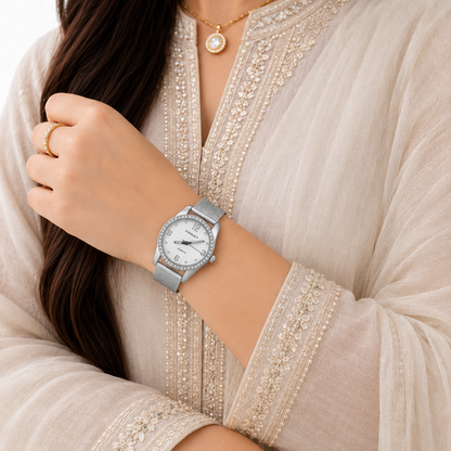Crystal Bezel Mesh Watch