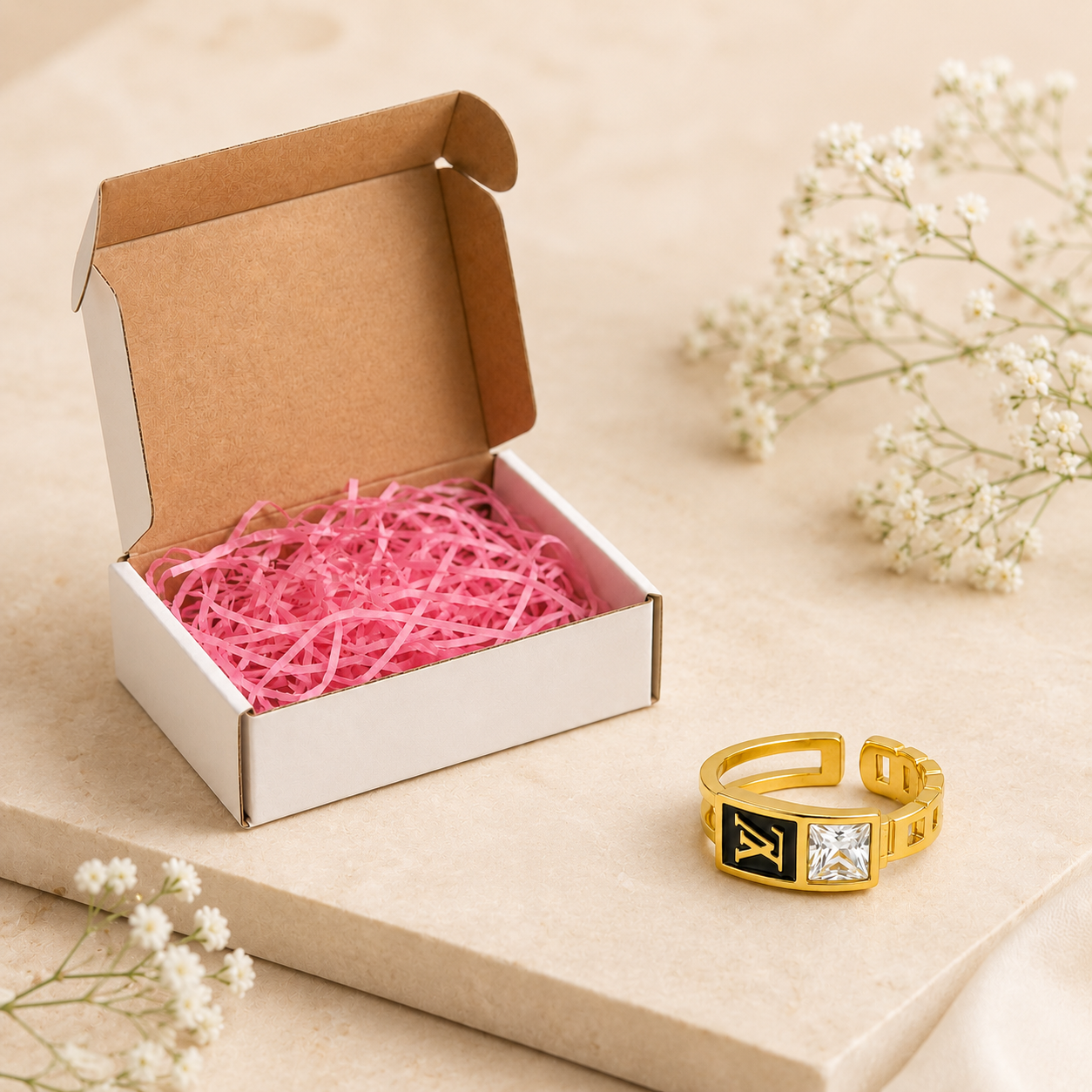 Crystal Letter adjustable Ring