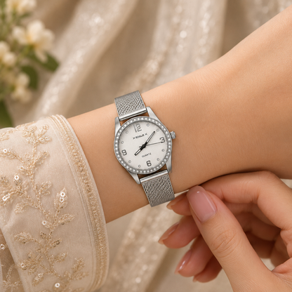 Crystal Bezel Mesh Watch