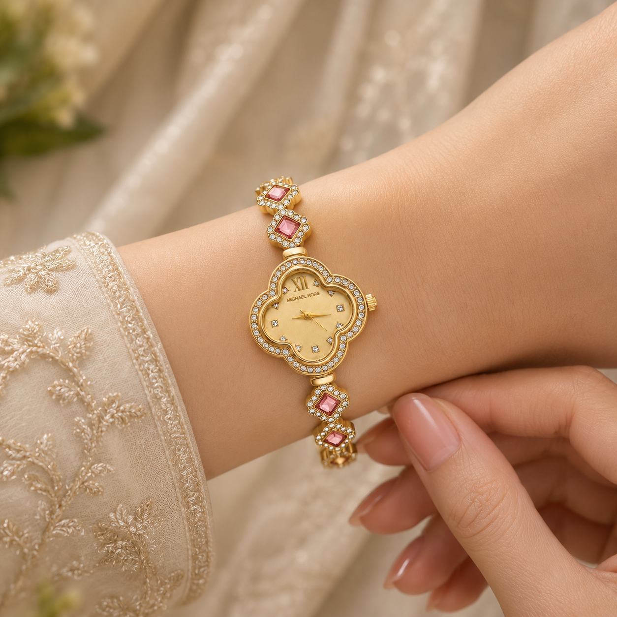 Floral Crystal Bracelet Watch