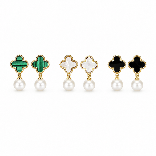 Pearl Clover Drop Earrings