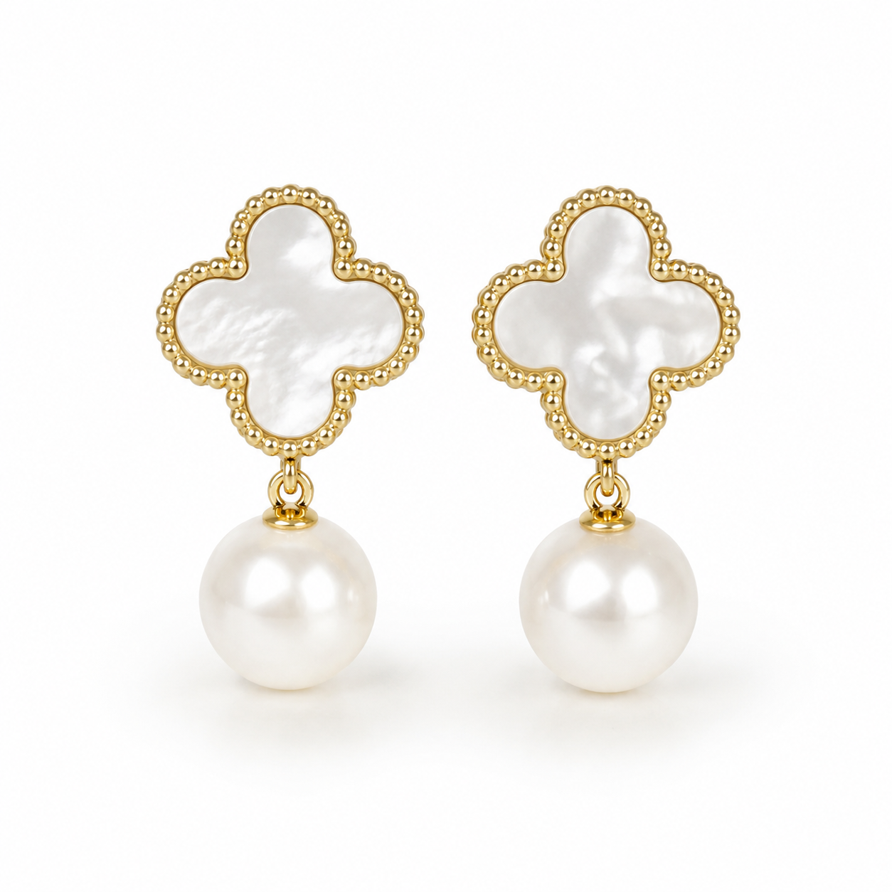 Pearl Clover Drop Earrings