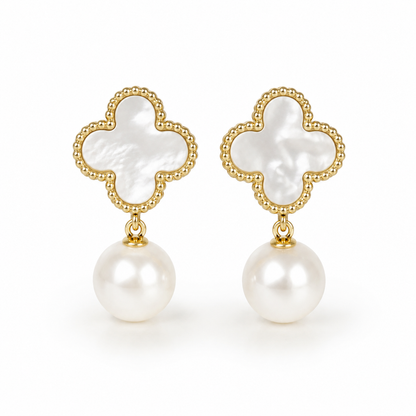 Pearl Clover Drop Earrings