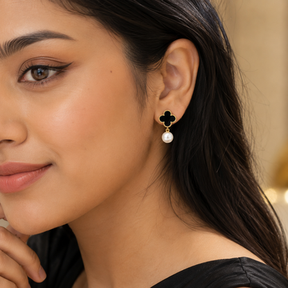 Pearl Clover Drop Earrings