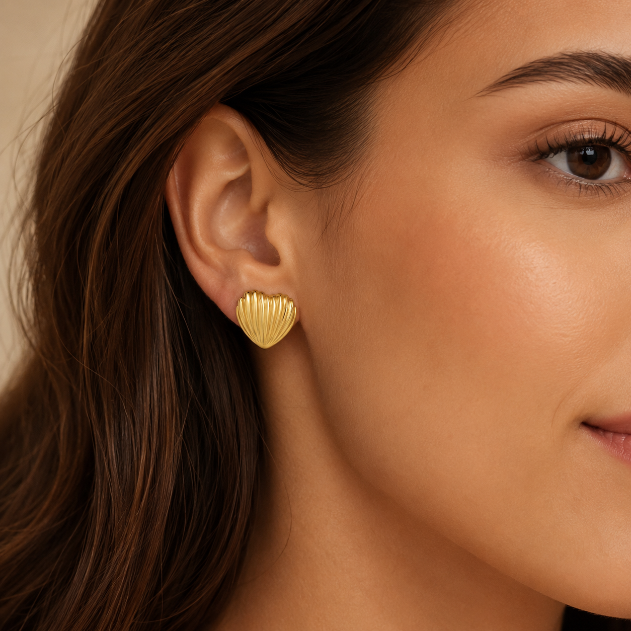 Fluted Heart Stud Earrings