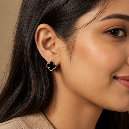 Beaded Black Clover Hoops