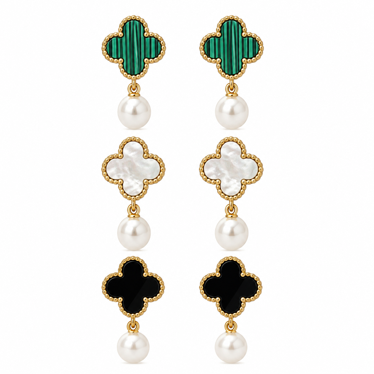 Pearl Clover Drop Earrings