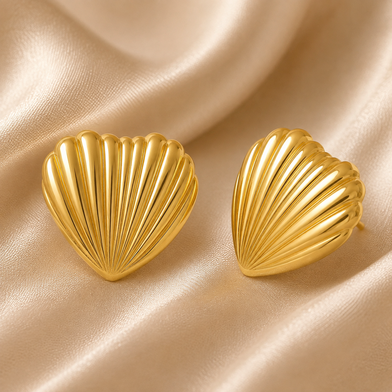 Fluted Heart Stud Earrings