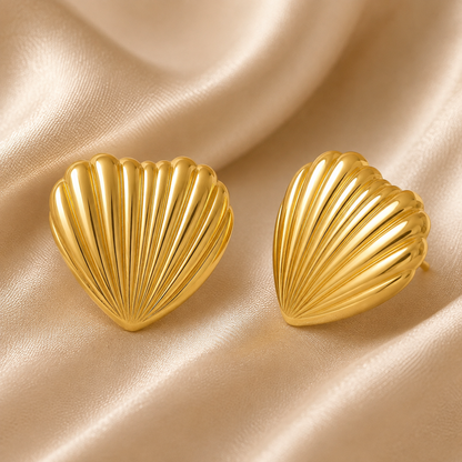 Fluted Heart Stud Earrings