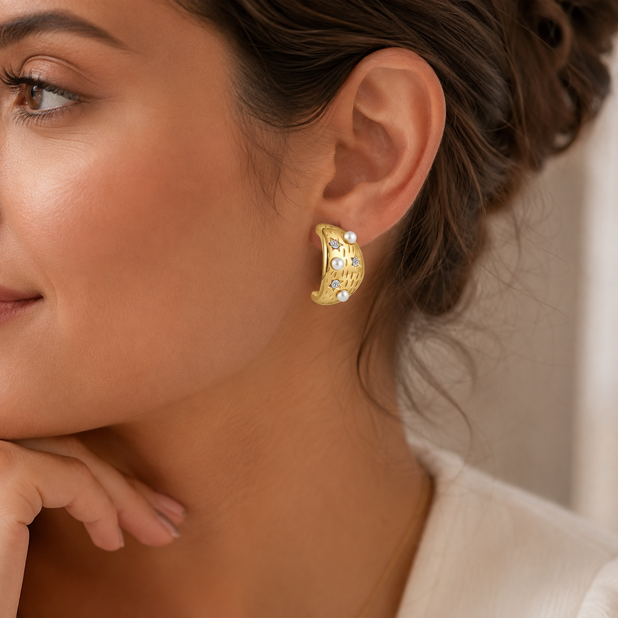 Pearl Crescent Earrings