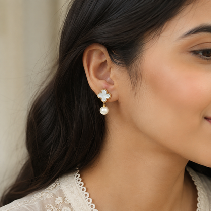 Pearl Clover Drop Earrings