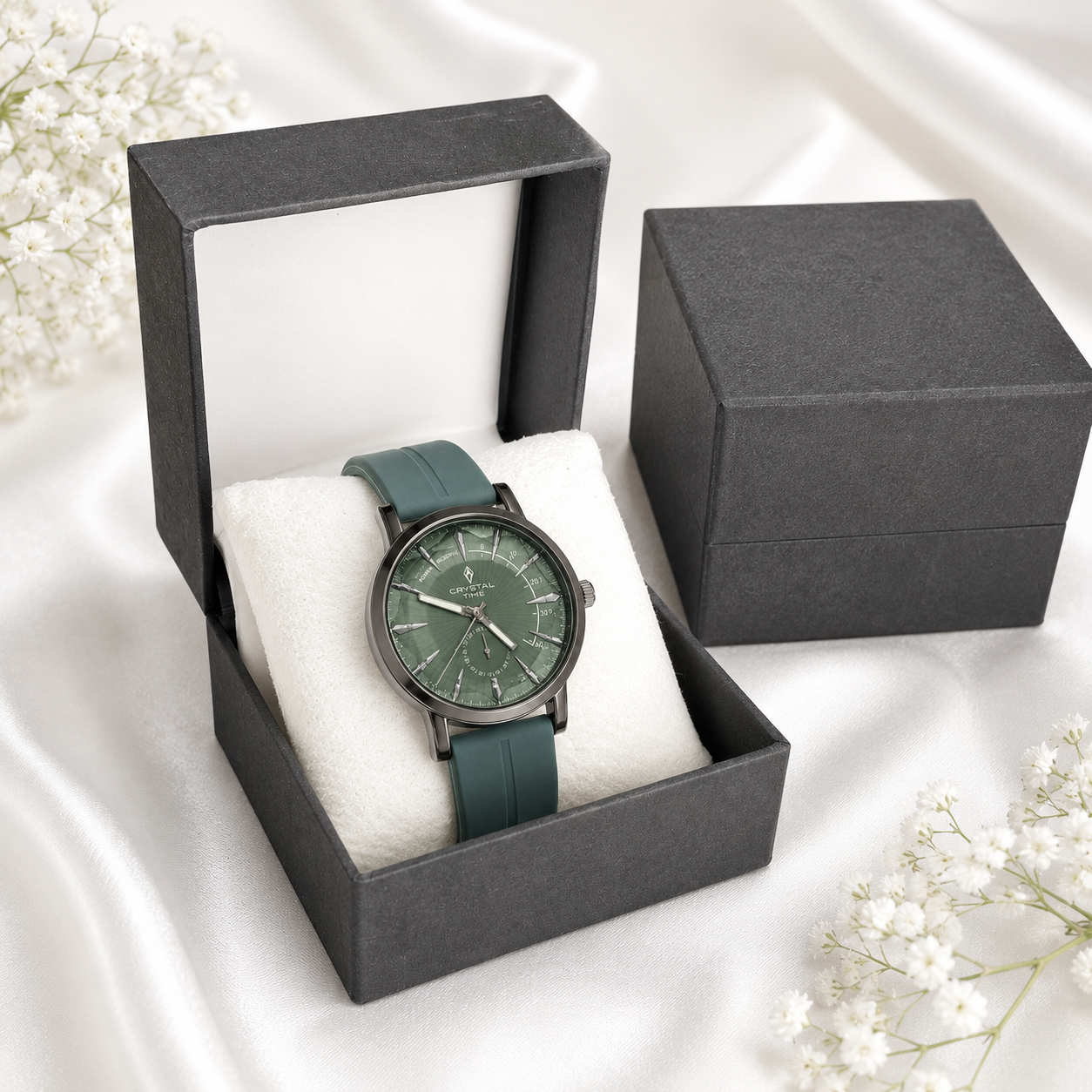 Diamond Cut Silicone Strap Analog Watch
