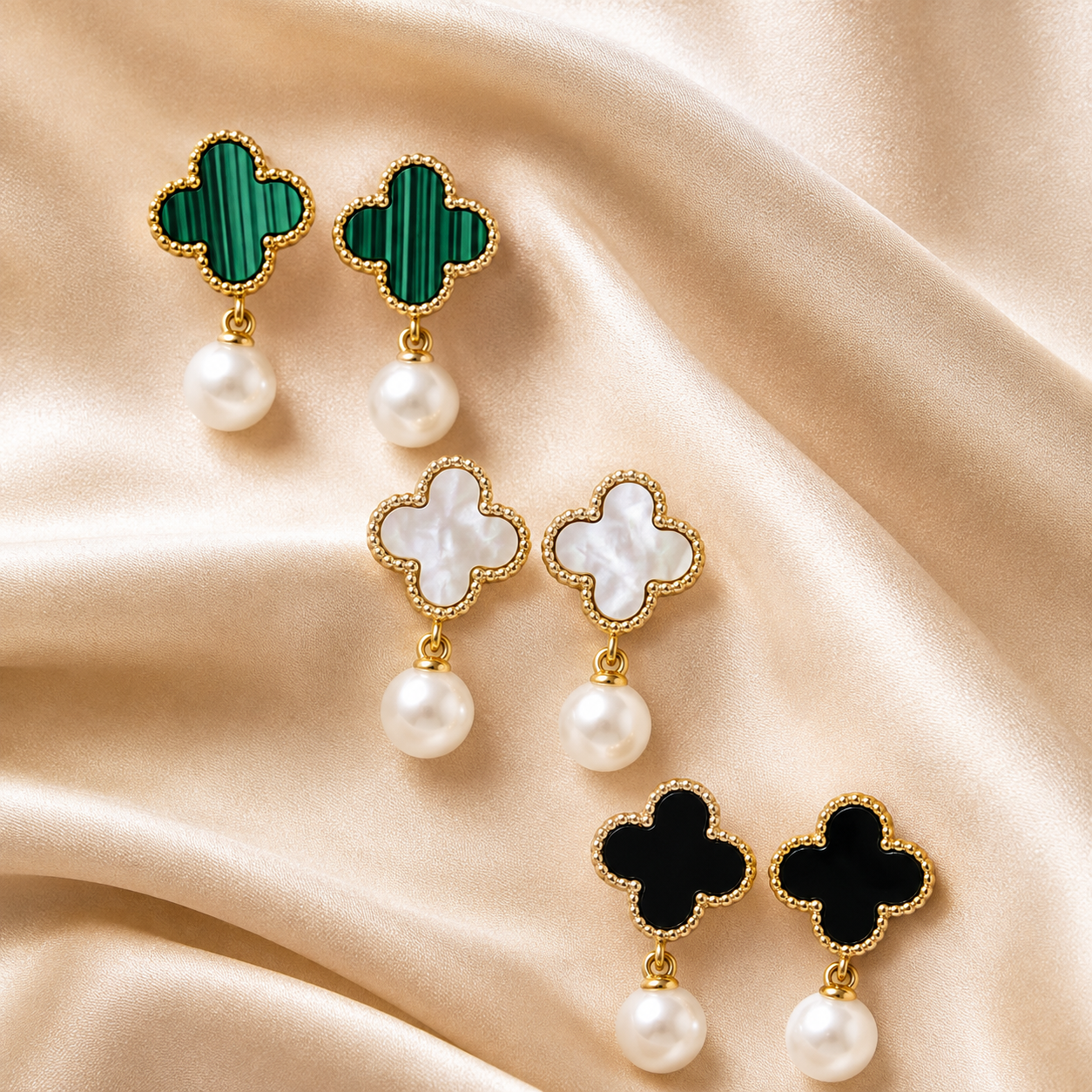 Pearl Clover Drop Earrings
