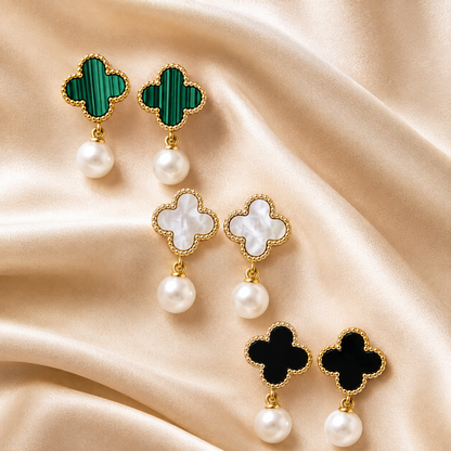 Pearl Clover Drop Earrings
