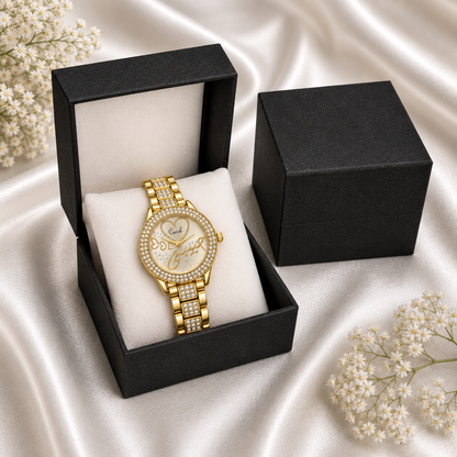 Crystal Heart Calligraphy Watch