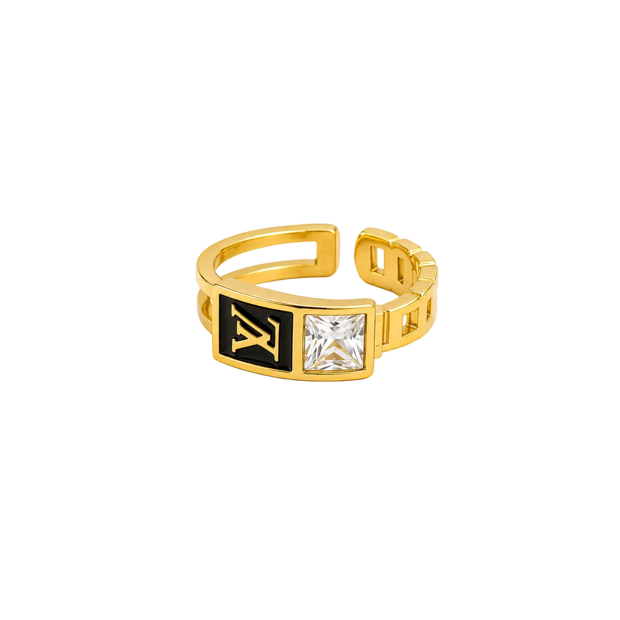 Crystal Letter Adjustable Ring
