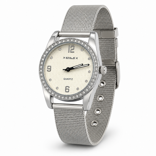Crystal Bezel Mesh Watch