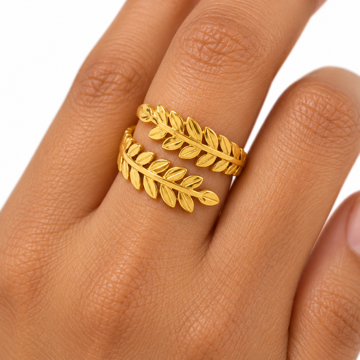 Gold-Tone Leaf Wrap Ring