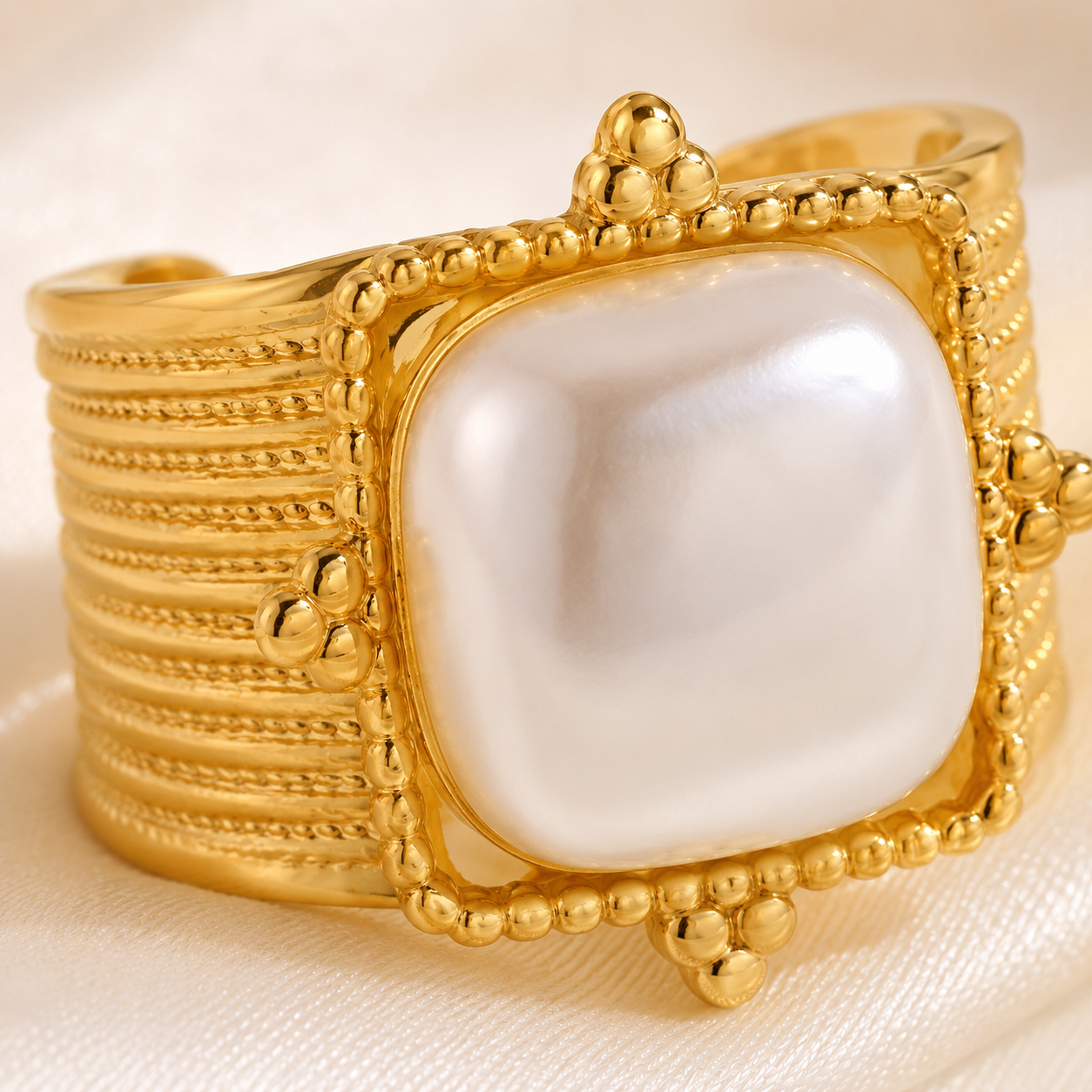 Square Pearl Adjustable Ring
