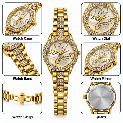 Crystal Heart Calligraphy Watch