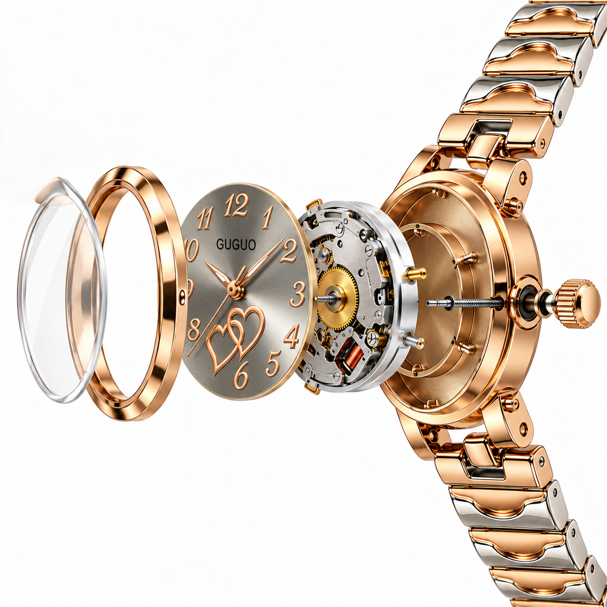GUGUO Double Heart Two-Tone Watch