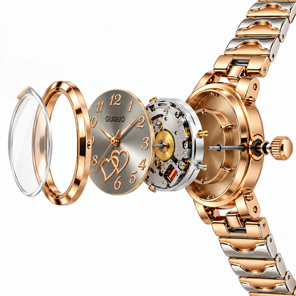 GUGUO Double Heart Two-Tone Watch