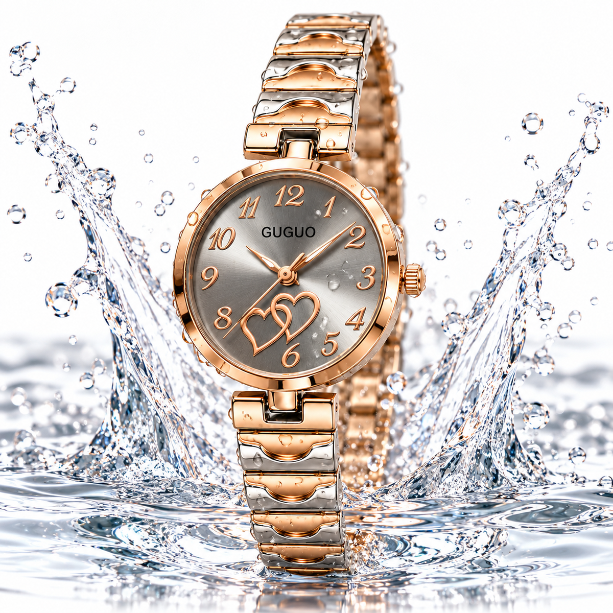 GUGUO Double Heart Two-Tone Watch