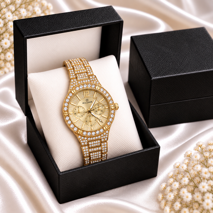 RILUNS Black Crystal Chronograph-Style Watch