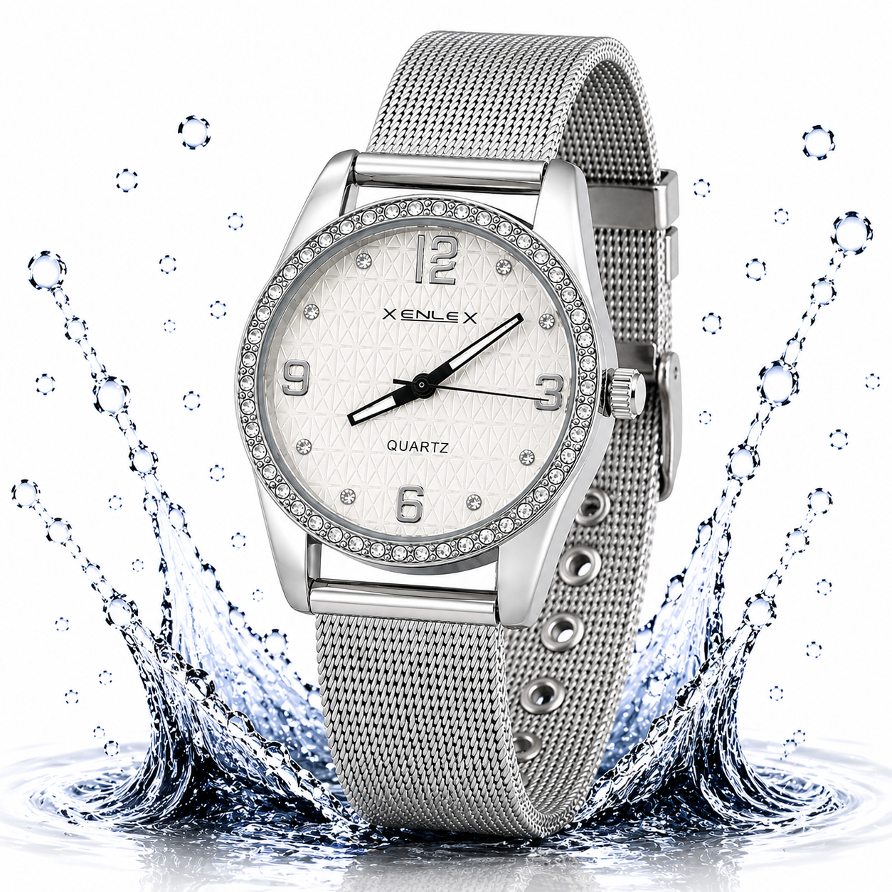 Crystal Bezel Mesh Watch