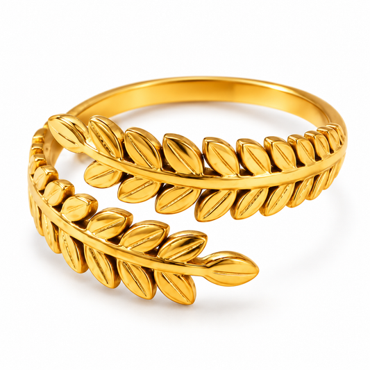 Gold-Tone Leaf Wrap Ring