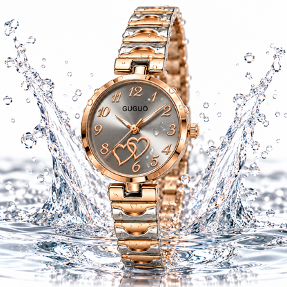 GUGUO Double Heart Two-Tone Watch