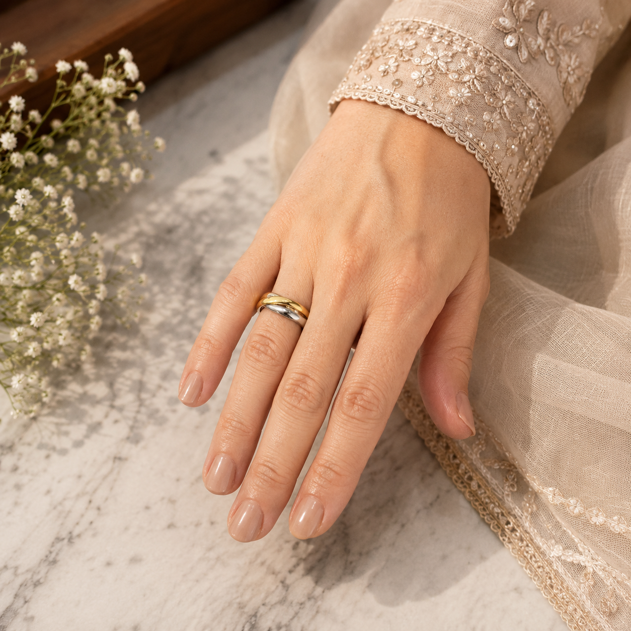 Three Colour Interlocked  Ring