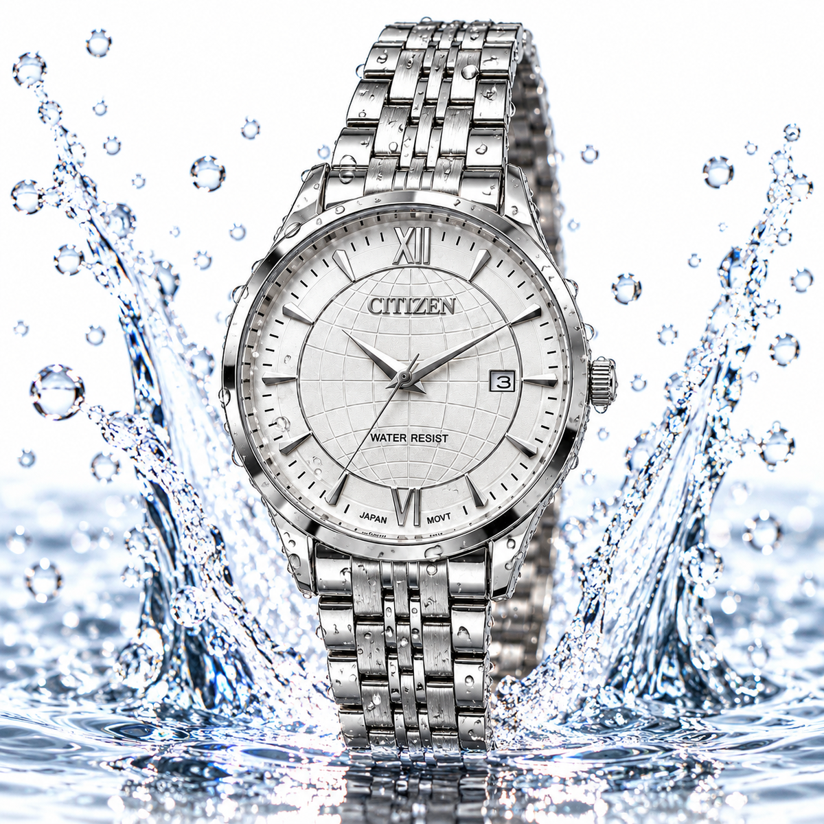 CITIZEN Silver Globe Dial Classic Watch