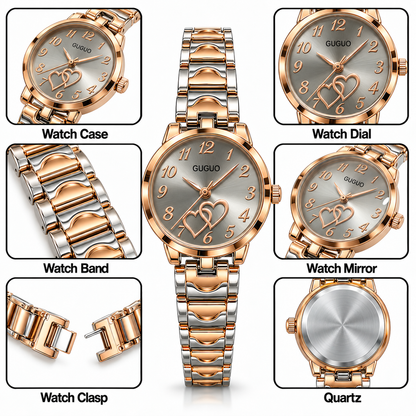 GUGUO Double Heart Two-Tone Watch