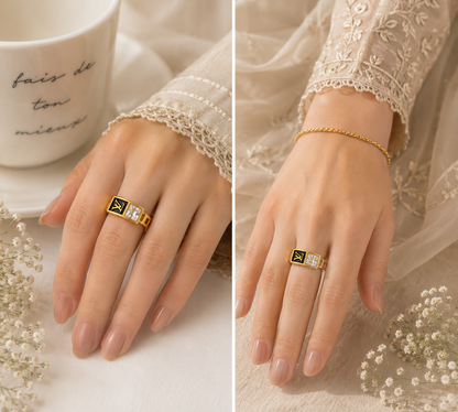Crystal Letter adjustable Ring
