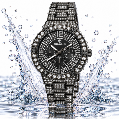 RILUNS Black Crystal Chronograph-Style Watch