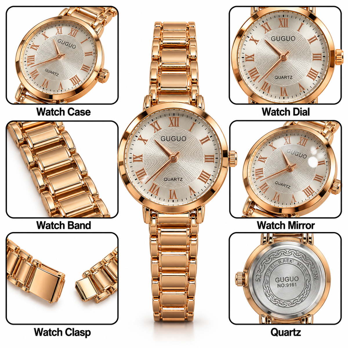 GUGUO Roman Elegance Gold Watch