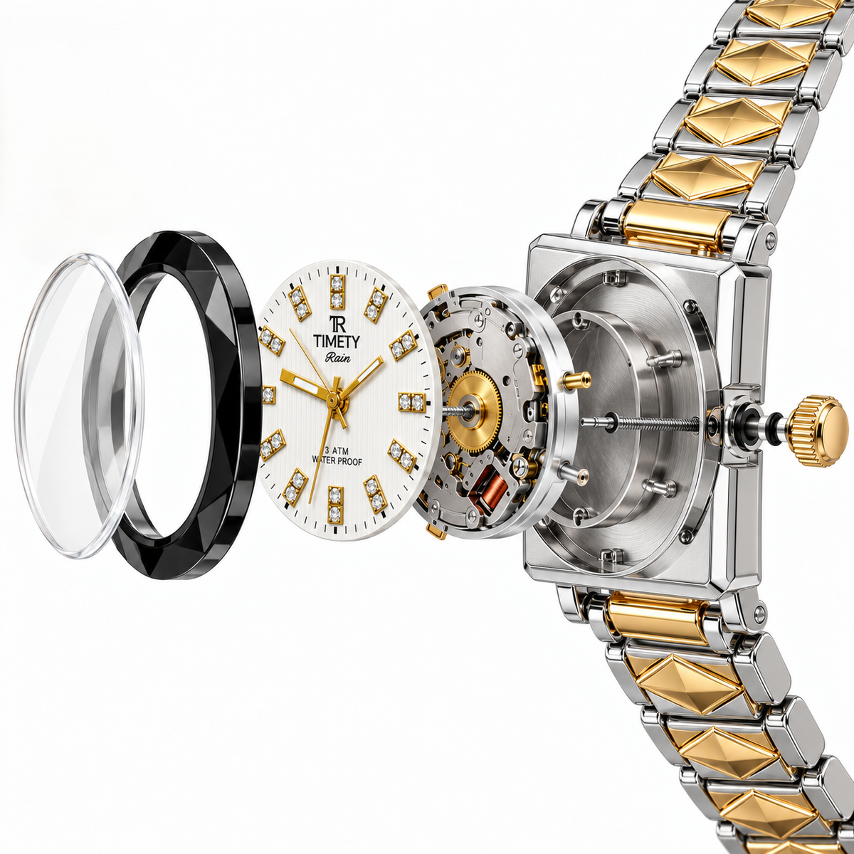 TIMEFY Rain Two-Tone Crystal Watch