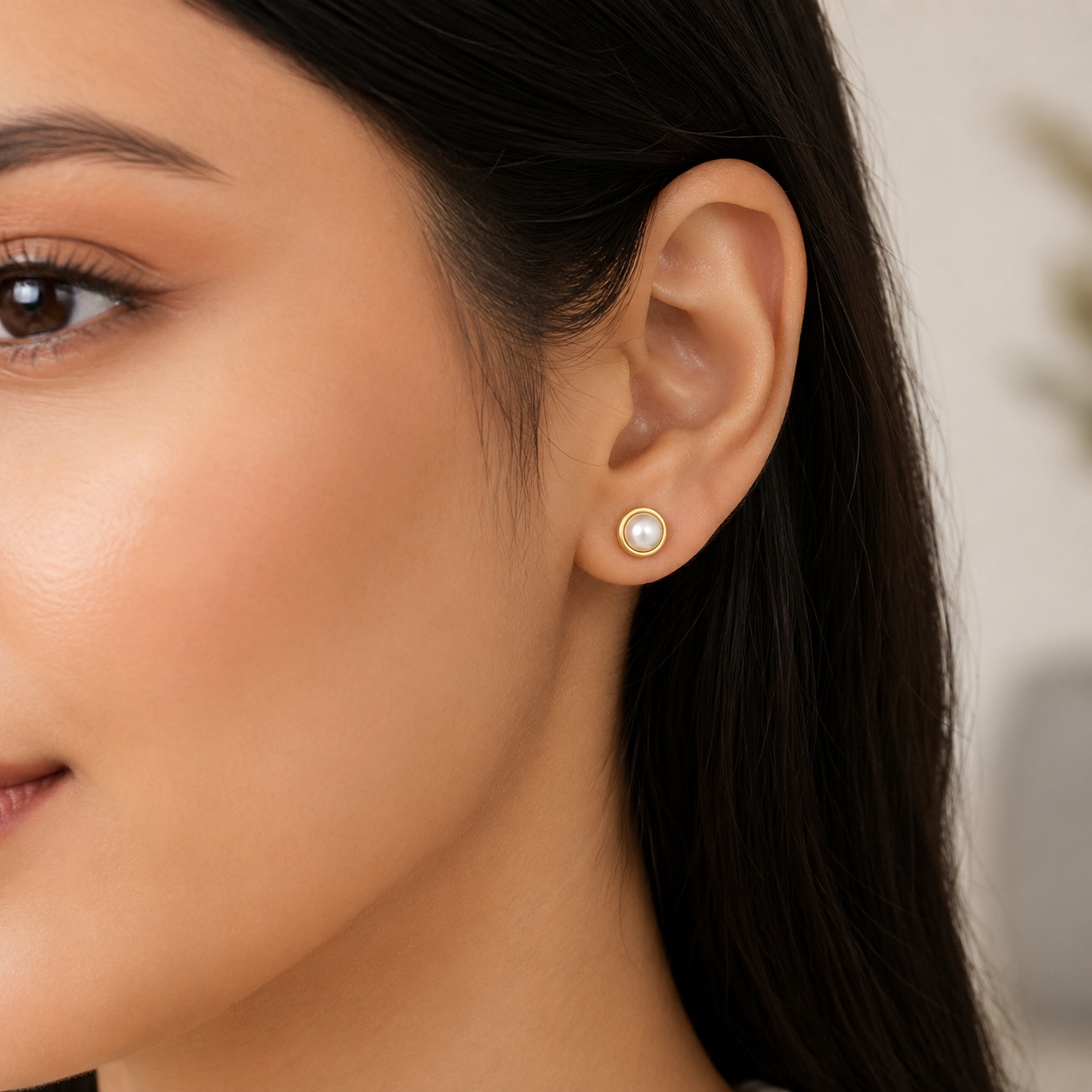 Minimalist Bezel Pearl Studs