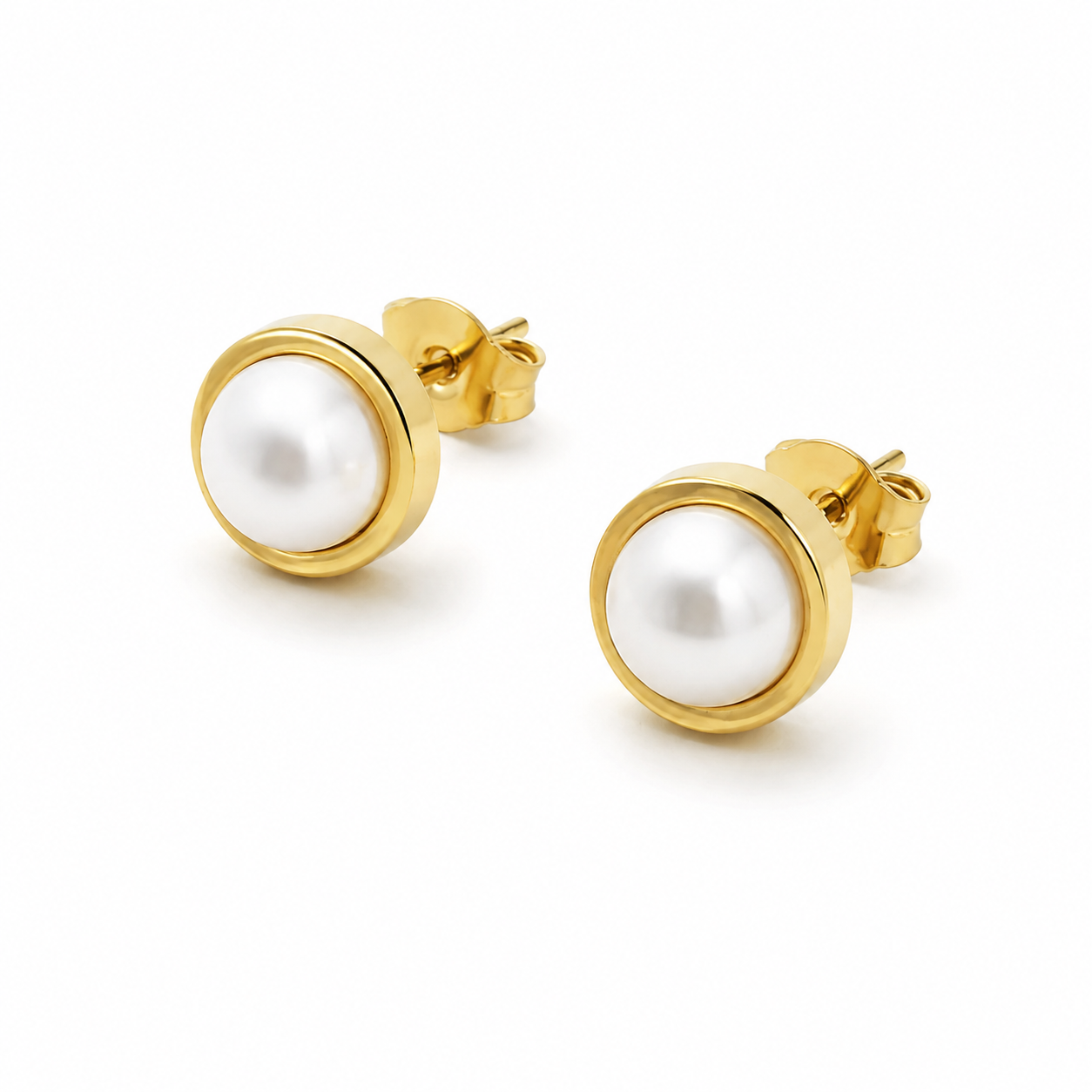 Minimalist Bezel Pearl Studs