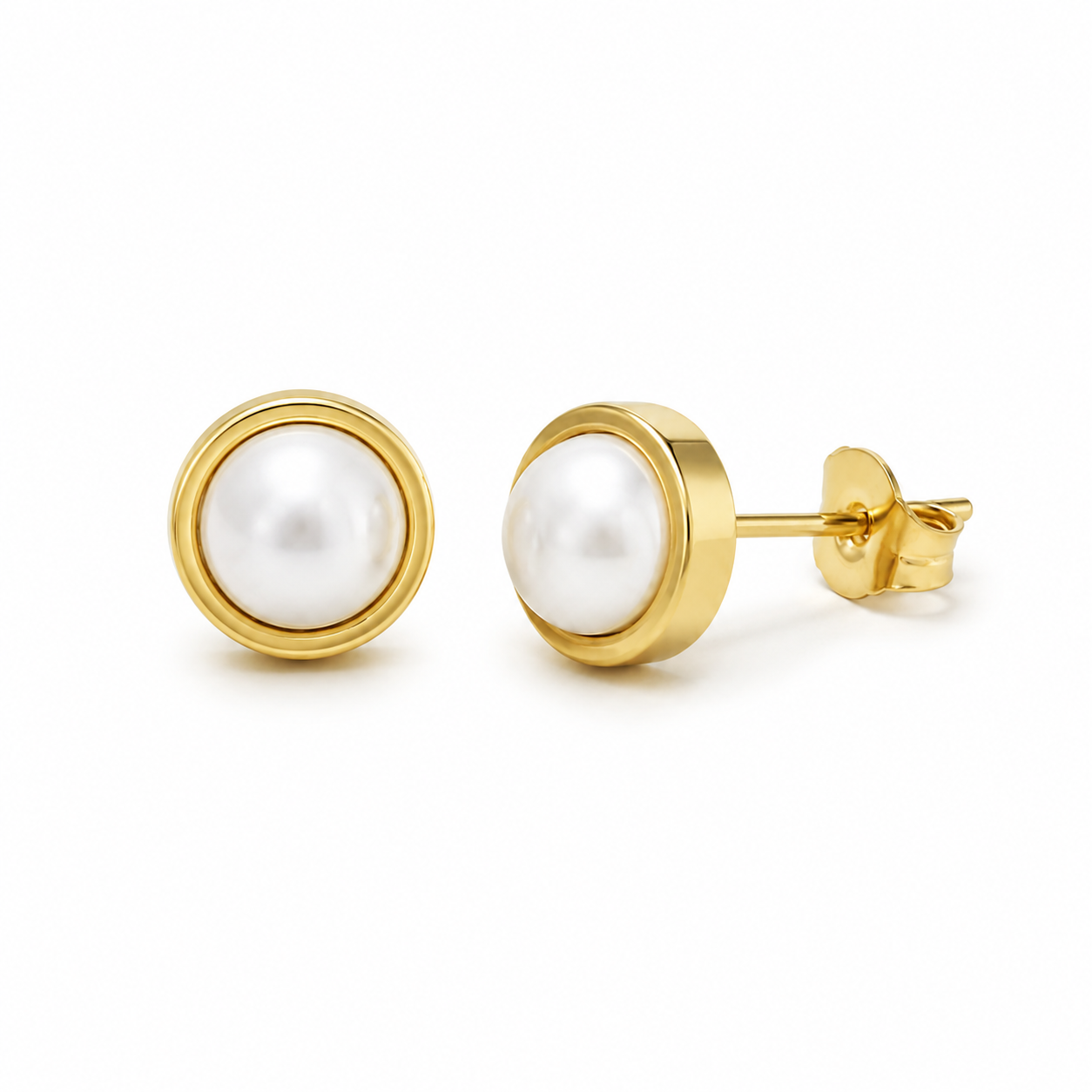 Minimalist Bezel Pearl Studs