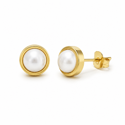 Minimalist Bezel Pearl Studs