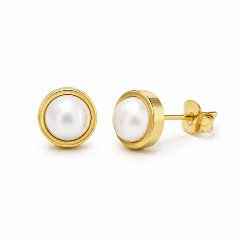 Minimalist Bezel Pearl Studs