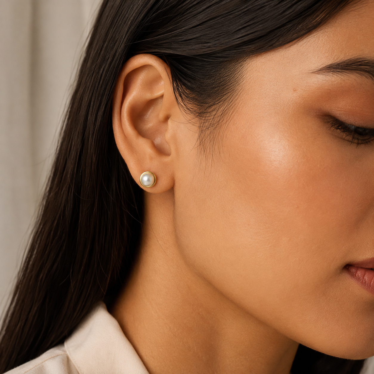 Minimalist Bezel Pearl Studs