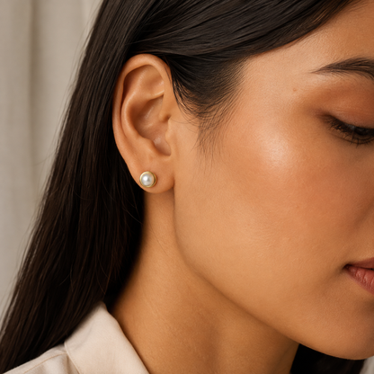 Minimalist Bezel Pearl Studs